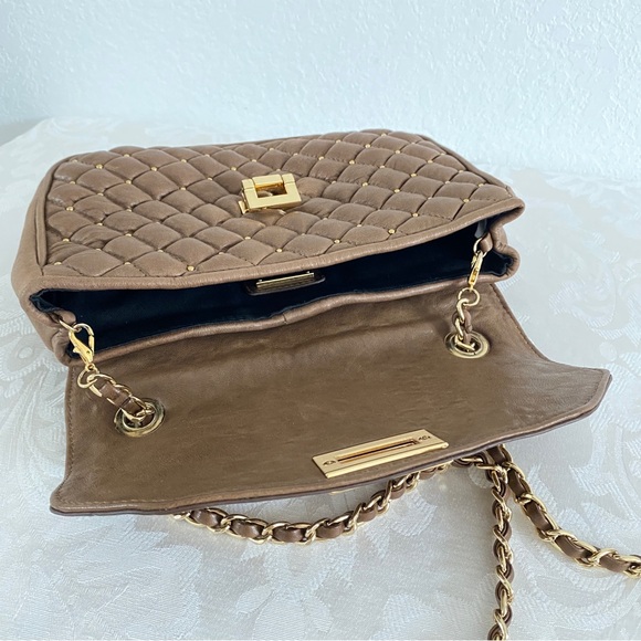 Treesje brown Quilted Gold Studded flap chain strap Crossbody Bag - Picture 10 of 14